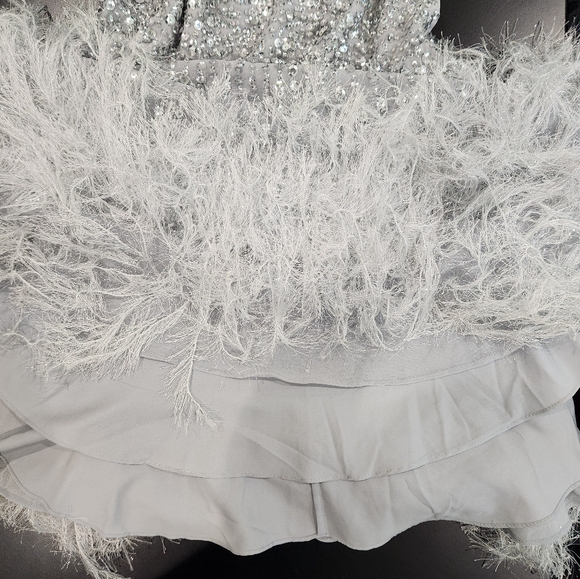 NWT ASOS Size 4 US Sequin Cami Mini Dress with Faux Feather Hem in Ice Blue - Picture 14 of 15